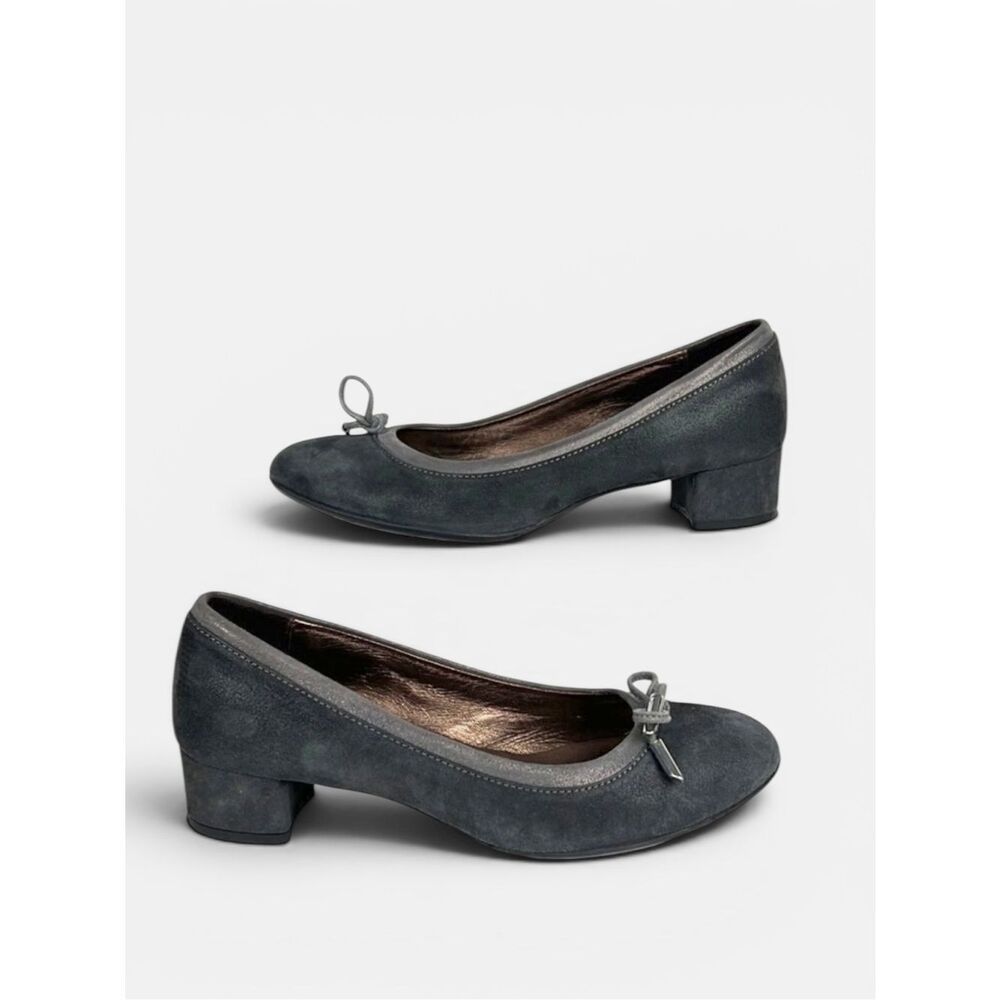 AGL Kristin Low Block Heel Pumps Coal Gray Suede with Bow size 38,5 US 8